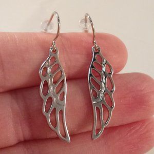 Silver Plated Angel Wings Carved Hollow Multi Layer Drop Dangle Earrings